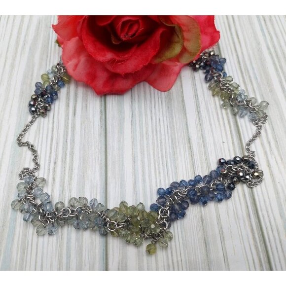 Coldwater Creek Silver Tone Long Station Chain Necklace Blue Ombre Crystal 36" - Picture 7 of 10